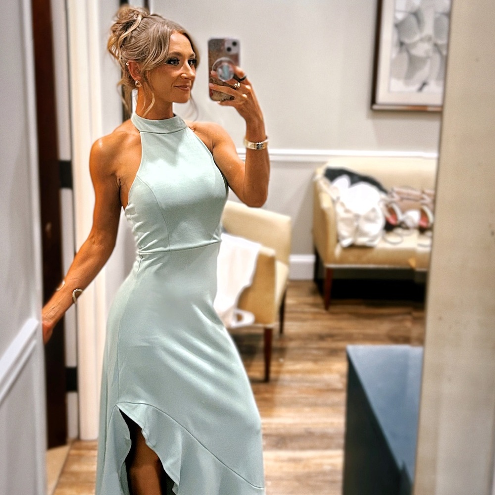 Elegant Mint Green Halter Dress